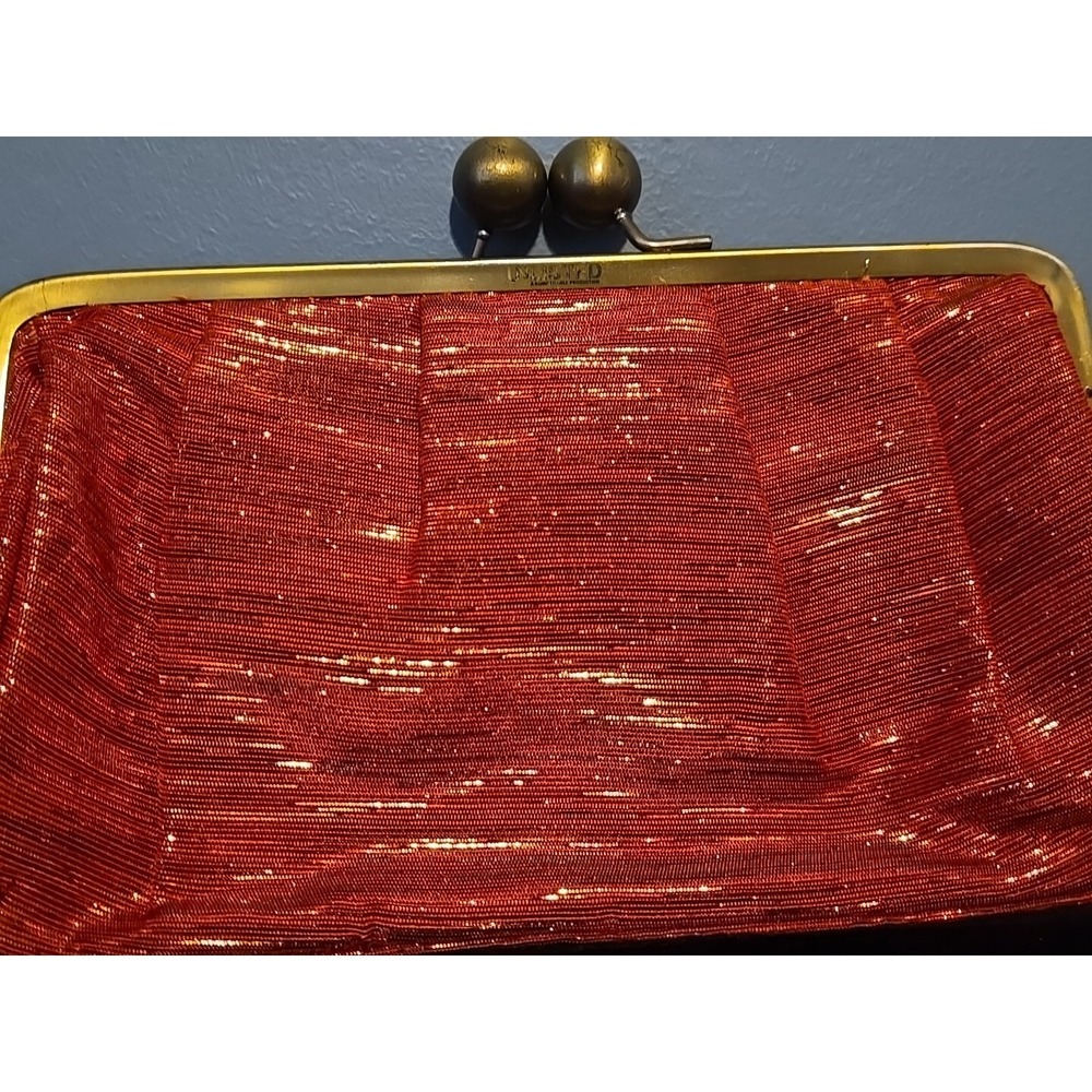 Unlisted by Kenneth Cole Small Evening Satchel red fabric Kisslock Mini Handbag - Picture 5 of 9